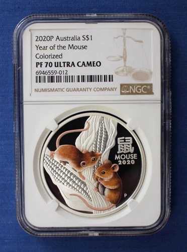 2020年オーストラリア 1オンス シルバー プルーフ カラー 1ドル コイン「ねずみ年」NGC PF70
