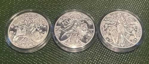 Le Grand Mint、2023、2024、2025 DURGA の 1 オンス 3 枚セット（高浮き彫りプルーフ、COA 付き）