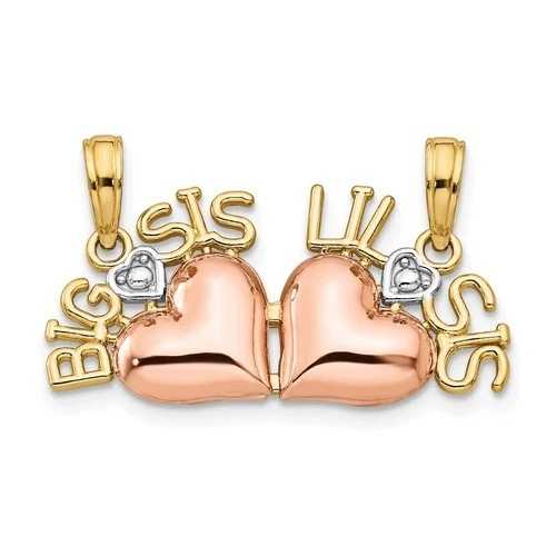 14K ツートンゴールド、ロジウム加工 ビッグ/リルシス ハートペンダント 2個セット、13mm