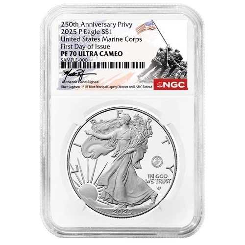 2025-P $1 1オンス プルーフ アメリカン シルバー イーグル 海兵隊 個人蔵 NGC PF70UC FDI｜WORLD RESOURCE【QUEEN店】