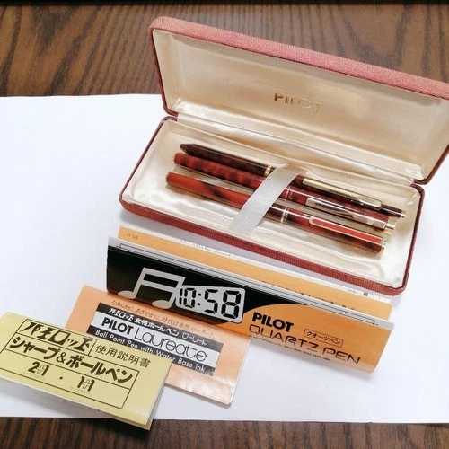 パイロット クォーツペンセット ケース付き 3本入り レトロ レッドマーブル 中古