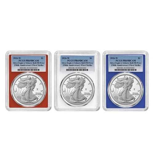 プレセール - 2026-W プルーフ $1 アメリカン シルバー イーグル 3枚セット PCGS PR69DCAM FS ブルー｜WORLD RESOURCE【QUEEN店】