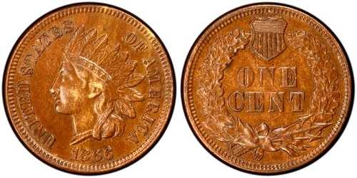1866年インディアンセント、PCGS AU55、RPD SNOW-2