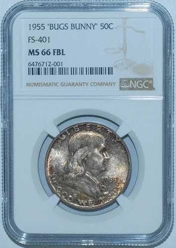 1955年 NGC MS66FBL FS-401 バッグス・バニー クラッシュ フルベルライン フランクリン ハーフダラー
