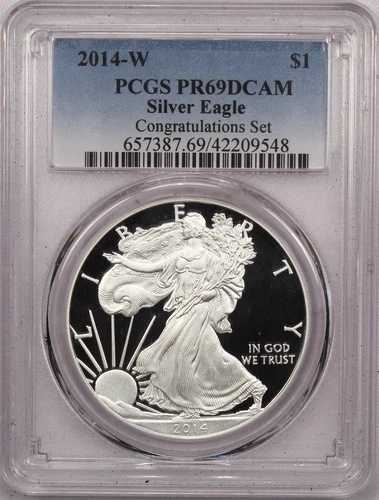 2014-W プルーフ シルバー イーグル ASE $1、PCGS PR69DCAM、おめでとうセット｜WORLD RESOURCE【QUEEN店】