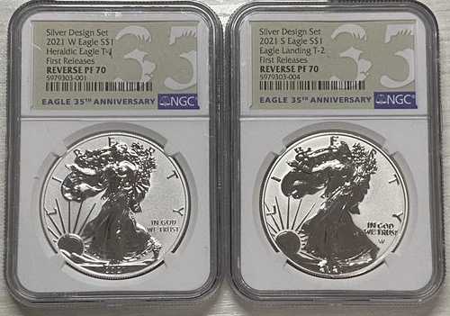 2021年 S W アメリカンシルバーイーグルデザインセット 2 コイン NGC リバース PF 70 早期リリース