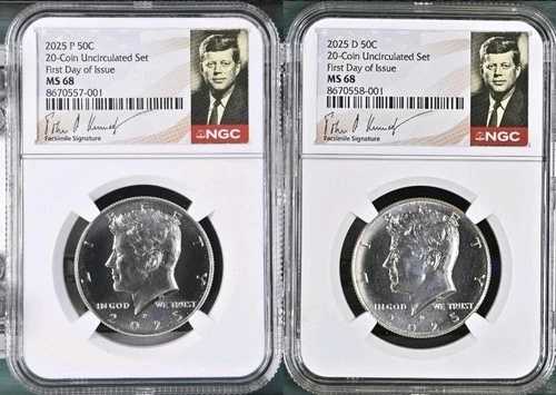 2025 P & D ケネディ NGC MS68 68 ハーフダラー - 2枚セット、初日発行 FDI