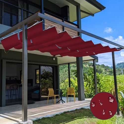 防水 伸縮式 パーゴラ キャノピー カバー ウェーブセイル 屋外 ヤード パティオ レッド