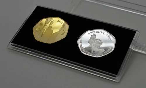 スウィーニー・トッド、切り裂きジャックの銀貨と24金貨の記念品、50ペンス硬貨ケース入り