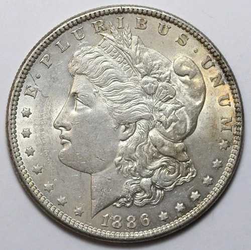 1886年 1ドル モルガン銀貨 未流通 - RAW - 軽い色調 / 良好な光沢
