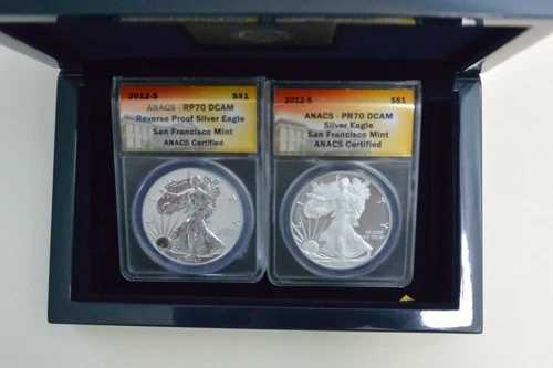 2012-S アメリカンシルバー 2枚セット ANACS リバース/プルーフ RP70/PR70 箱/COA付き