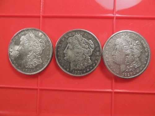 AU 1921-P、D、S モルガン銀貨セット - 最終発行年 90% $1 地金 #4