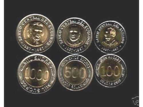 エクアドル 100 500 1000 スクレ 1997 バイメタル UNC ラティーノ マネーコイン ロット x 100 セット