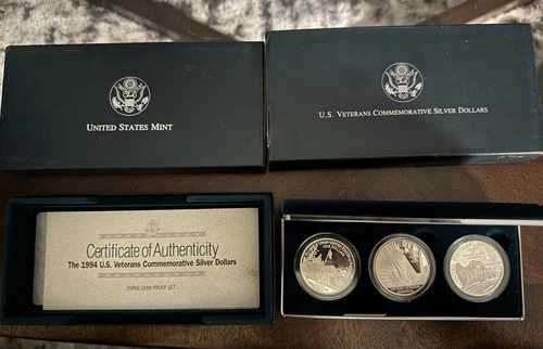 1994年 米国退役軍人記念プルーフ銀貨3枚セット 米国造幣局記念 1ドル