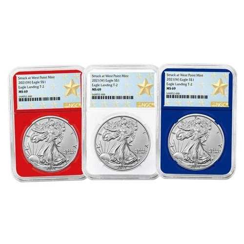 3点セット - 2021 (W) $1 1オンス T-2 アメリカンシルバーイーグル NGC MS69 ウェストポイントスター|WORLD RESOURCE【QUEEN店】