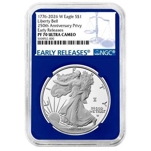プレセール - 2026-W $1 1オンス プルーフ アメリカン シルバー イーグル NGC PF70UC ER ブルーラベル