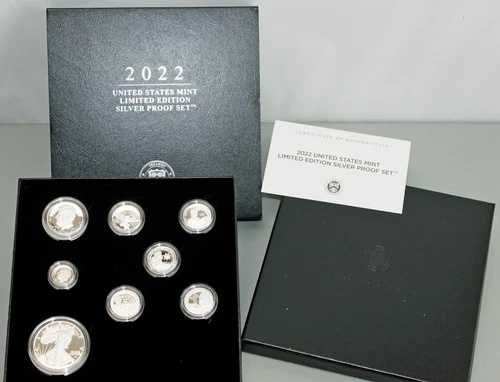 2022年 S 米国造幣局 シルバー 限定版 8枚 プルーフコインセット 箱・品質証明書付き