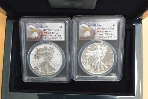 2013-W ウェストポイント シルバーイーグル 2枚セット PCGS PR69/MS69 リバース/エンハンスド
