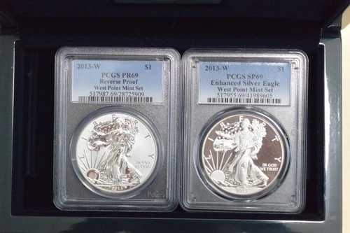2013-W ウェストポイント シルバーイーグル 2枚セット PCGS PR69/SP69 リバース/エンハンスド