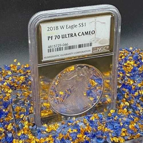 プルーフ 2018 W $1 シルバーイーグル NGC PF70UC クラシック ブラウンラベル ゴールドフォイル スポットレス
