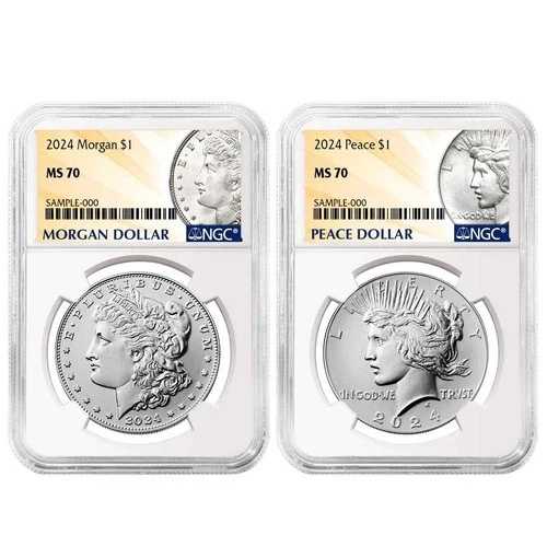 2枚セット - 2024年 1ドル モルガン＆ピース銀貨 NGC MS70 モルガン＆ピースラベル｜WORLD RESOURCE【QUEEN店】