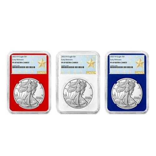 3点セット - 2023-W $1 1オンス プルーフ アメリカン シルバー イーグル NGC PF69UC ER ウェストポイント