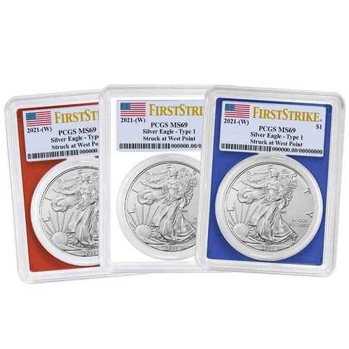 2021年 (W) $1 タイプ1 アメリカンシルバーイーグル 3枚セット PCGS MS69 FS フラッグラベル レッド