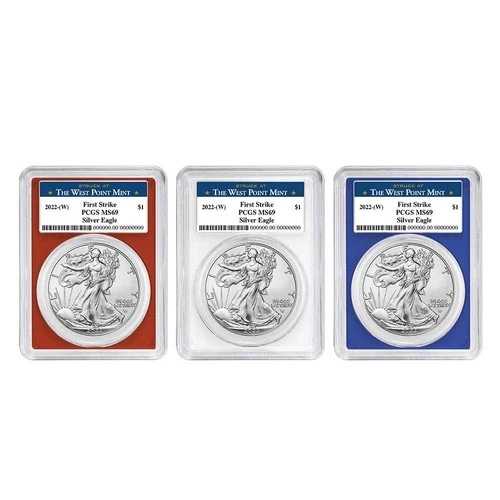 2022年 (W) 1ドル アメリカン シルバー イーグル 3枚セット PCGS MS69 FS ウェストポイント ラベル レッド