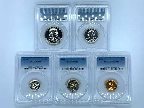 PR66 1956 PCGS グレーデッド プルーフセット コイン ハーフダラー クォーター 10セント 5セント ウィートペニー