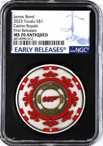 2023年 ロイヤルカジノ チップ アンティークシルバー $1 1オンス コイン NGC MS70 ジェームズボンド 007 ブラック