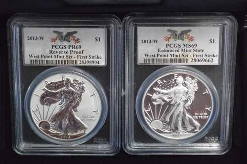 2013-W ウェストポイント シルバーイーグル 2枚セット PCGS PR69/MS69 リバース/エンハンスドFS