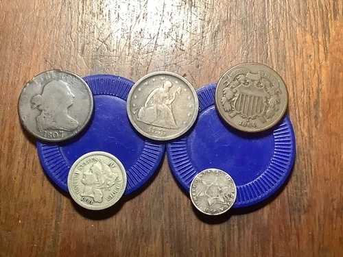 5枚のコインセット（米国奇数コインホルダー入り） - 1875年S 20セントコイン