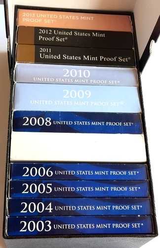2003年から2013年までの米国造幣局発行プルーフセット OGP（COA付き）（11セット）！収納ボックス付き！
