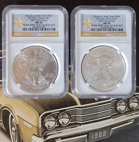 2パック NGC 2012 ウェストポイント シルバーイーグル MS70 FR ミントセットボックス37より。#208 #209