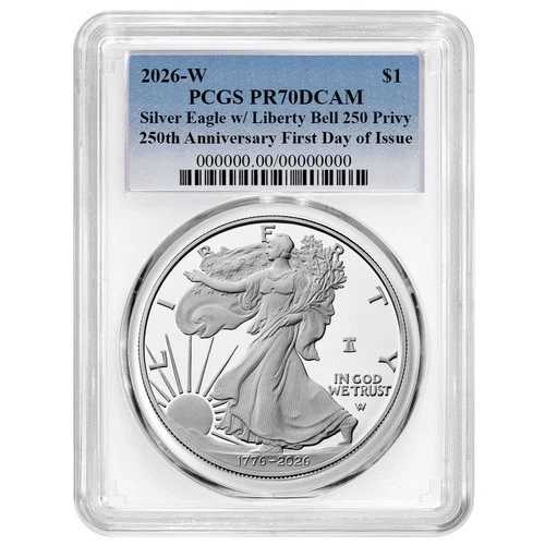 プレセール - 2026-W $1 1オンス プルーフ アメリカンシルバーイーグル PCGS PR70DCAM FDOI ブルー｜WORLD RESOURCE【QUEEN店】