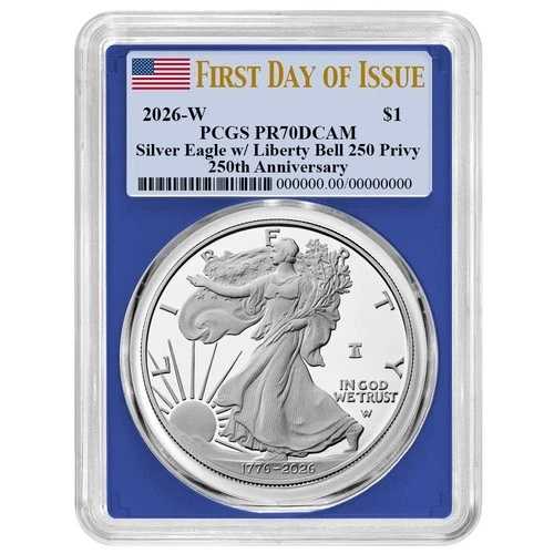 プレセール - 2026-W $1 1オンス プルーフ アメリカン シルバー イーグル PCGS PR70DCAM FDOI フラッグ