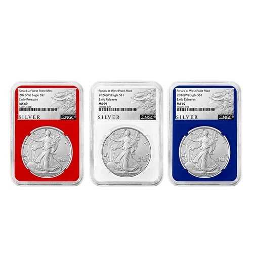 3点セット - 2026 (W) $1 1オンス アメリカン シルバー イーグル NGC MS69 ER ALS ラベル レッド