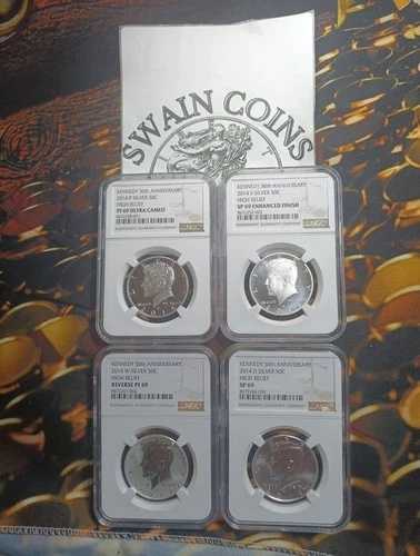 2014 50セント ケネディ銀貨 4枚セット 50周年記念 NGC SP69 PF69 RP69 SP69 エンハンス