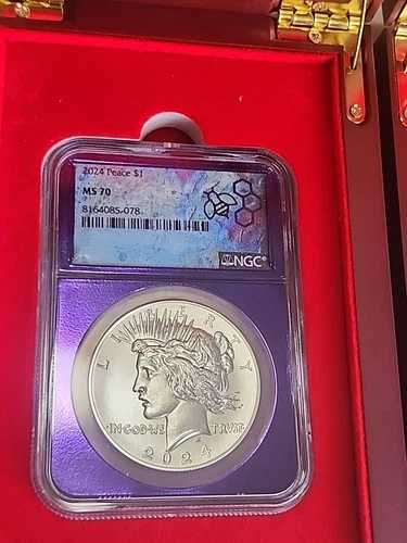2024年 1ドル モルガン＆ピース シルバー 2枚セット NGC MS70 FR モルガン＆ピース パープル