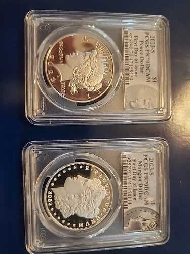 2023-S プルーフ $1 モーガン＆ピース シルバー ダラー 2 枚セット PCGS PR70DCAM FDOI。