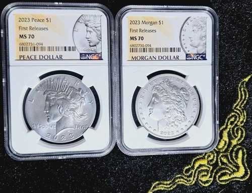 2023年 1ドル モルガン＆ピース銀貨 2枚セット NGC MS70