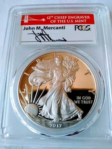 2017-S 1ドル プルーフ シルバー イーグル PCGS PR70DCAM FDOI お祝いセット メルカンティ