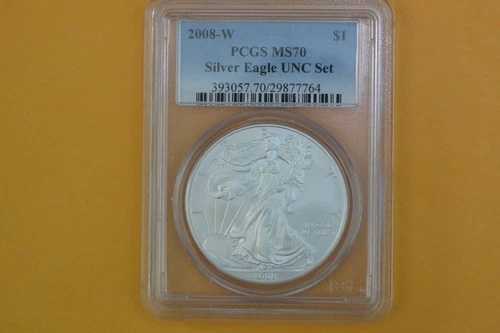 2008年 W バーニッシュド シルバー イーグル PCGS MS70 年次ドル UNC セットラベル