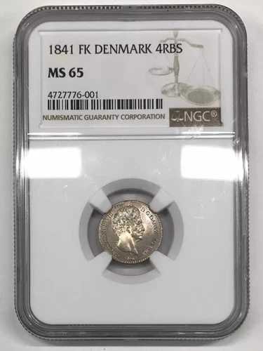 1841年 FK デンマーク シルバー 4 リグスバンクスキリング NGC MS-65 KM#721.1 - クリスチャン8世