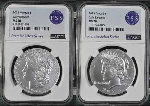 2023-P モルガン＆ピース シルバーダラー BUセット NGC MS70 早期リリース