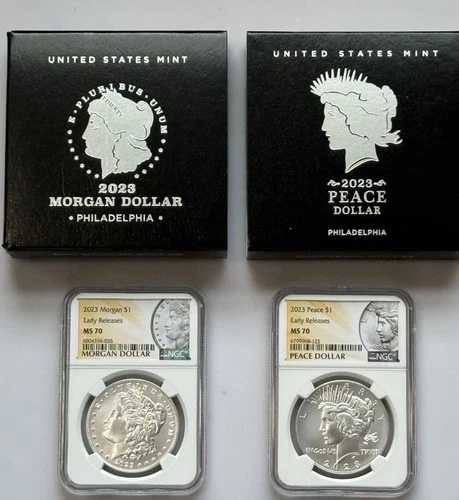 2023年 1ドル モルガン&ピース シルバー 2枚セット NGC MS70 ER モルガン&ピース OGP付き|WORLD RESOURCE【QUEEN店】