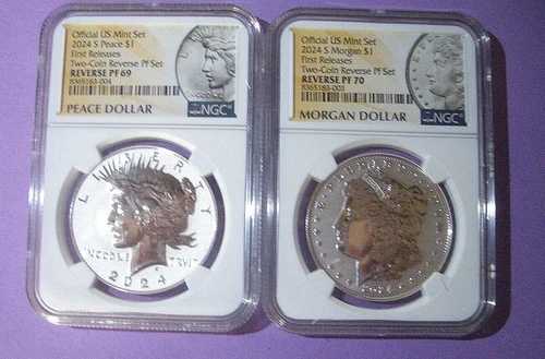 2024 NGC PF70 & PF69 モーガン・ピース リバース プルーフ コイン 2枚セット (F.R)/COA & BOX付き｜WORLD RESOURCE【QUEEN店】