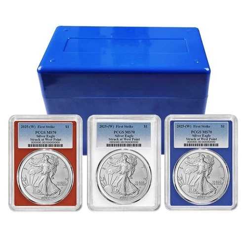 3点セット - 2025 (W) $1 1オンス アメリカン シルバー イーグル PCGS MS70 FS ブルーラベル レッド