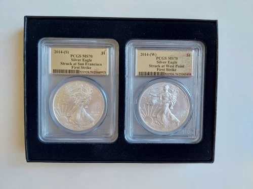 2014 S&W PCGS MS70 アメリカンシルバーイーグル ファーストストライク 2枚セット フォイルラベル 84,700円