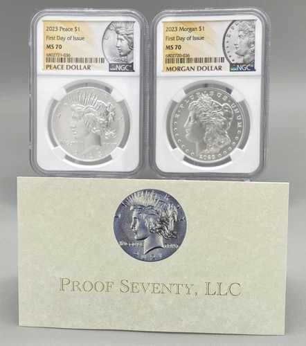 2023年 P ピース＆モーガン シルバーダラーセット NGC MS70 FDOI OGP付き